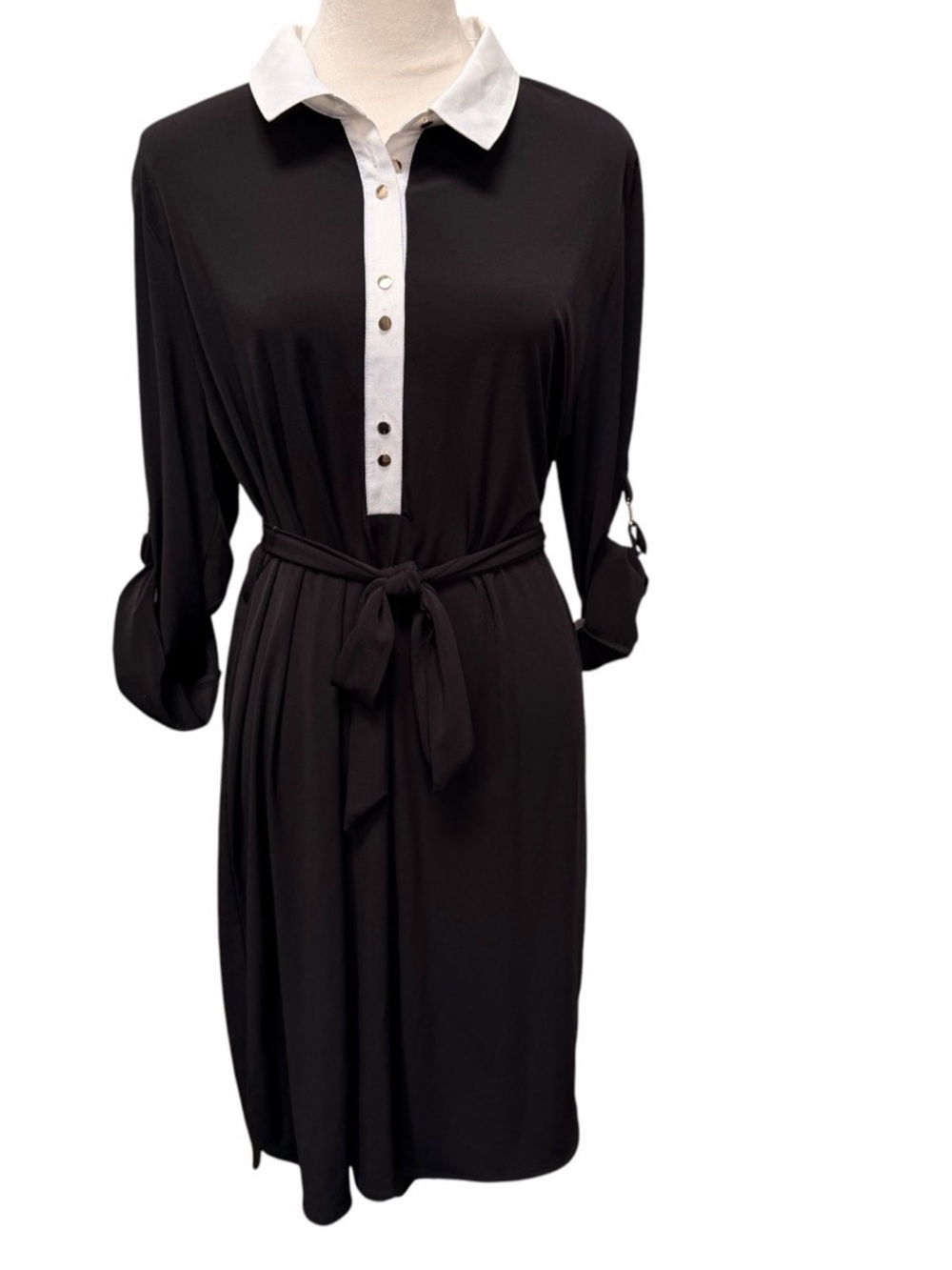 Ivanka Trump Black Midi Shirt Dress with White Contrast Trim No Size Tag Large
